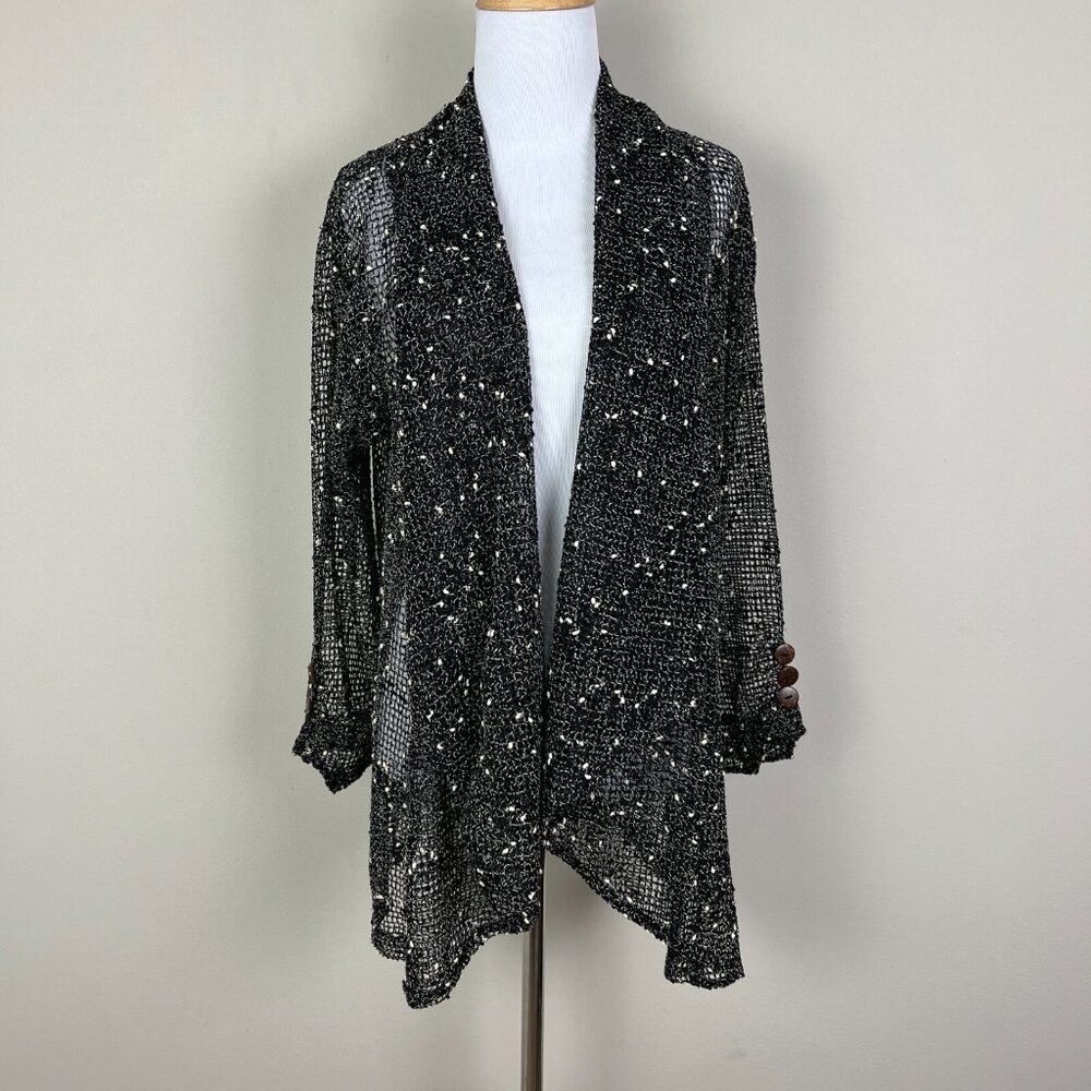 Lulu B Cardigan Womens Large Black‎ Tweedy Open Net Knit Beachy Draped Lagenlook